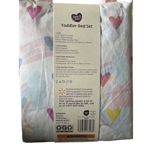 Parent's‎ Choice Toddler Bed Set 3 Piece Hearts & Rainbows Animal Print - Picture 2 of 2